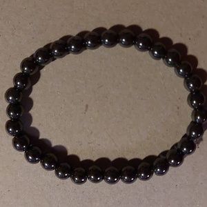 Black hematite round stone bead bracelet
